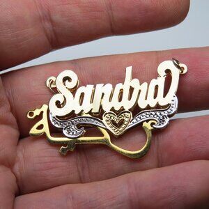 14k Gold Double Name Plate SANDRA Hand Made